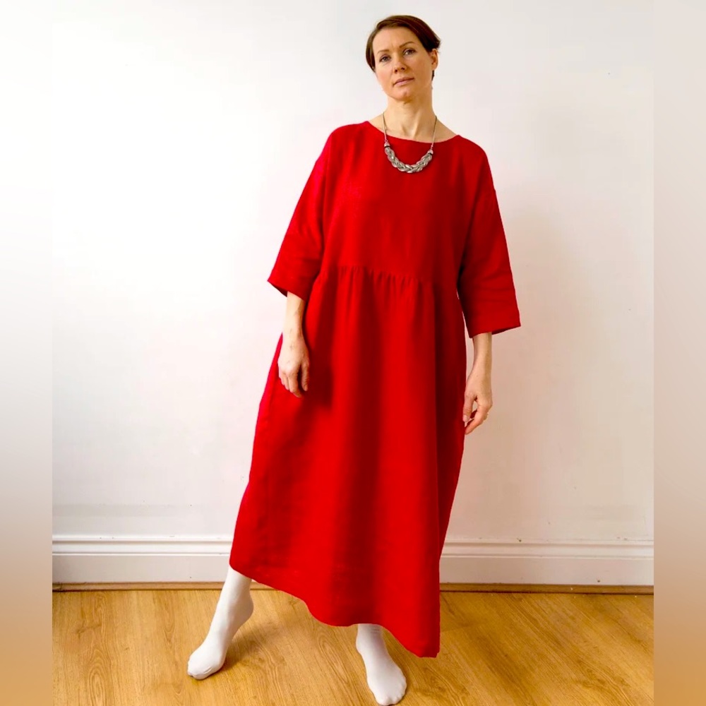 Etsy YayiAndPony Red Linen Smock Dress